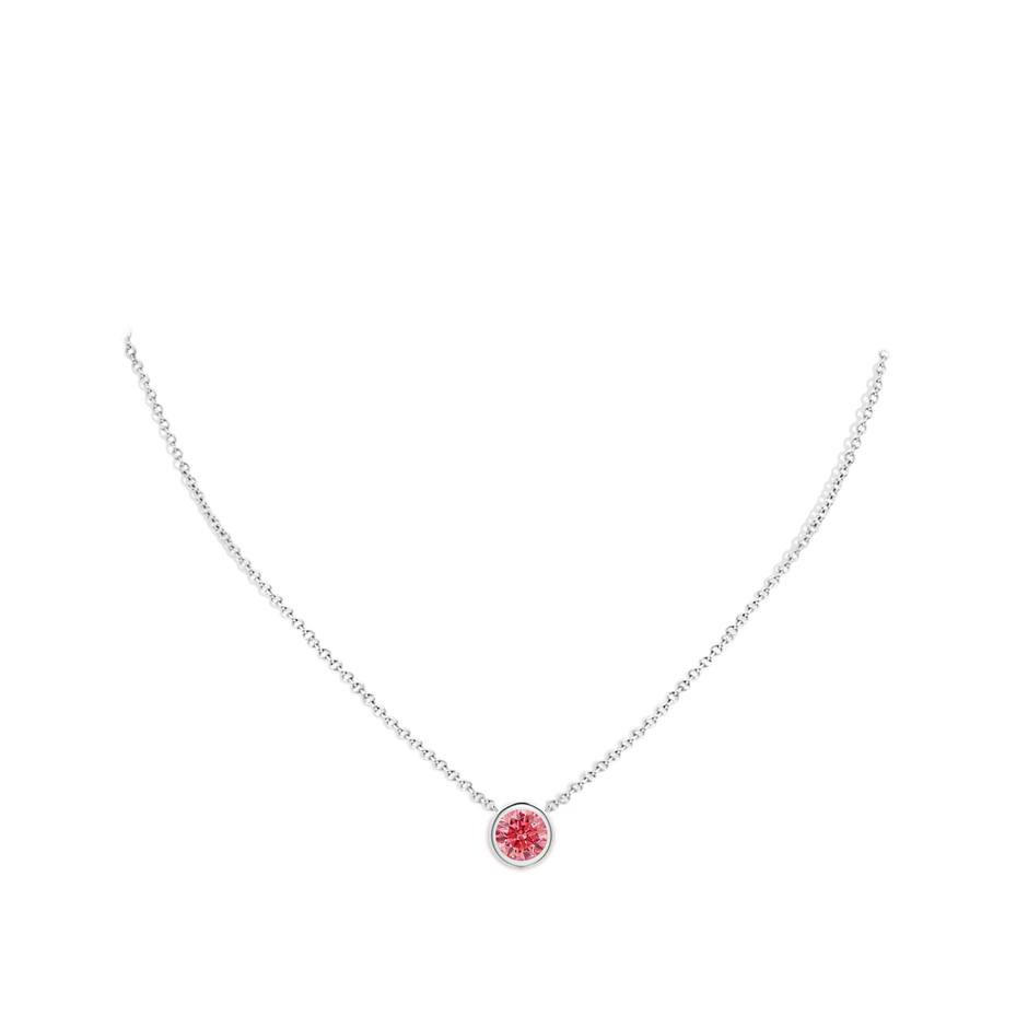 7.4mm Labgrown Bezel-Set Round Lab-Grown Fancy Intense Pink Diamond Solitaire Necklace in White Gold pen