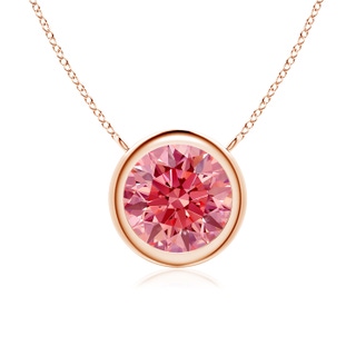 8mm Labgrown Bezel-Set Round Lab-Grown Fancy Intense Pink Diamond Solitaire Necklace in 18K Rose Gold