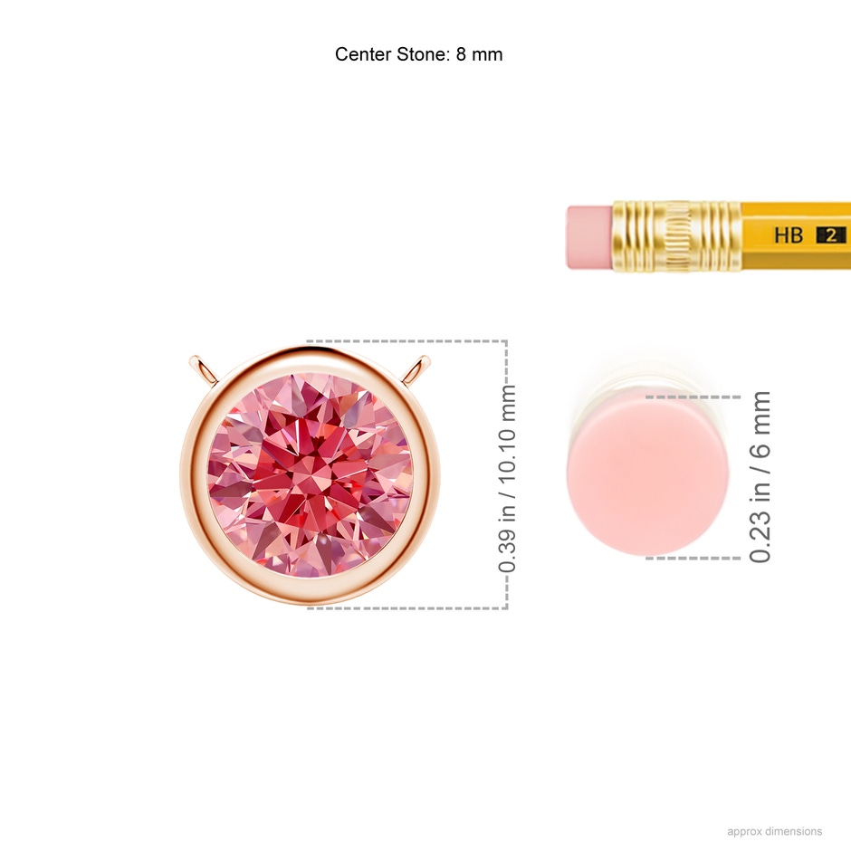 8mm Labgrown Bezel-Set Round Lab-Grown Fancy Intense Pink Diamond Solitaire Necklace in Rose Gold ruler