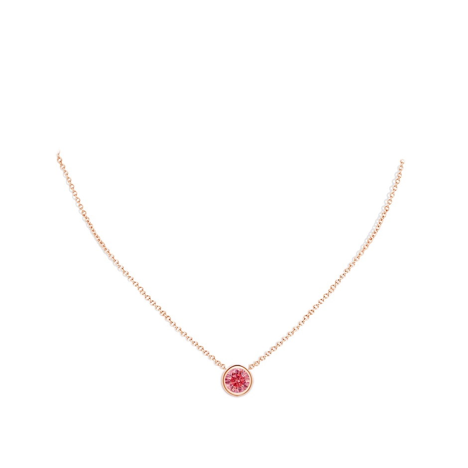 8mm Labgrown Bezel-Set Round Lab-Grown Fancy Intense Pink Diamond Solitaire Necklace in Rose Gold pen