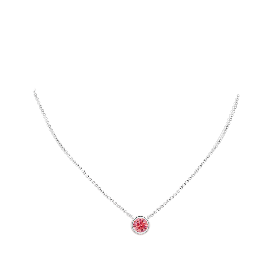 8mm Labgrown Bezel-Set Round Lab-Grown Fancy Intense Pink Diamond Solitaire Necklace in White Gold pen
