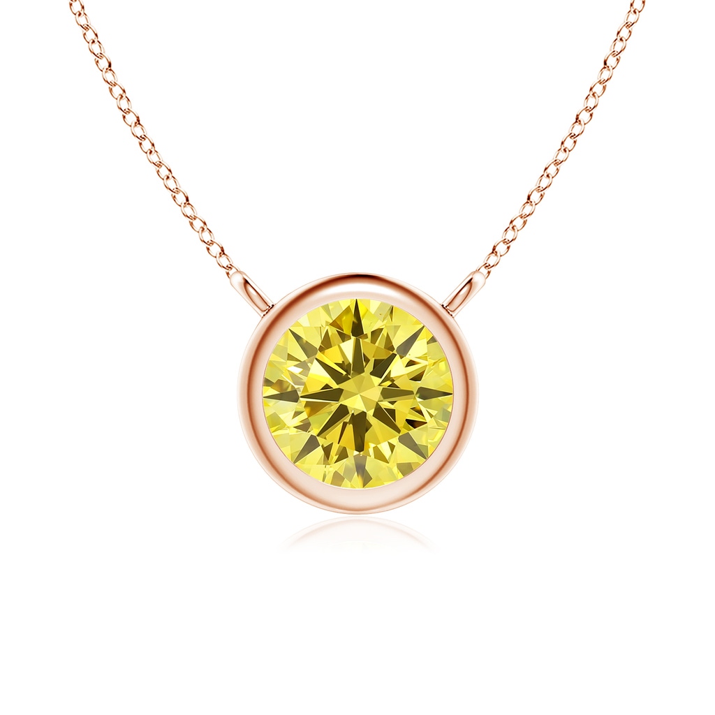 5.1mm Labgrown Bezel-Set Round Lab-Grown Fancy Intense Yellow Diamond Solitaire Necklace in Rose Gold