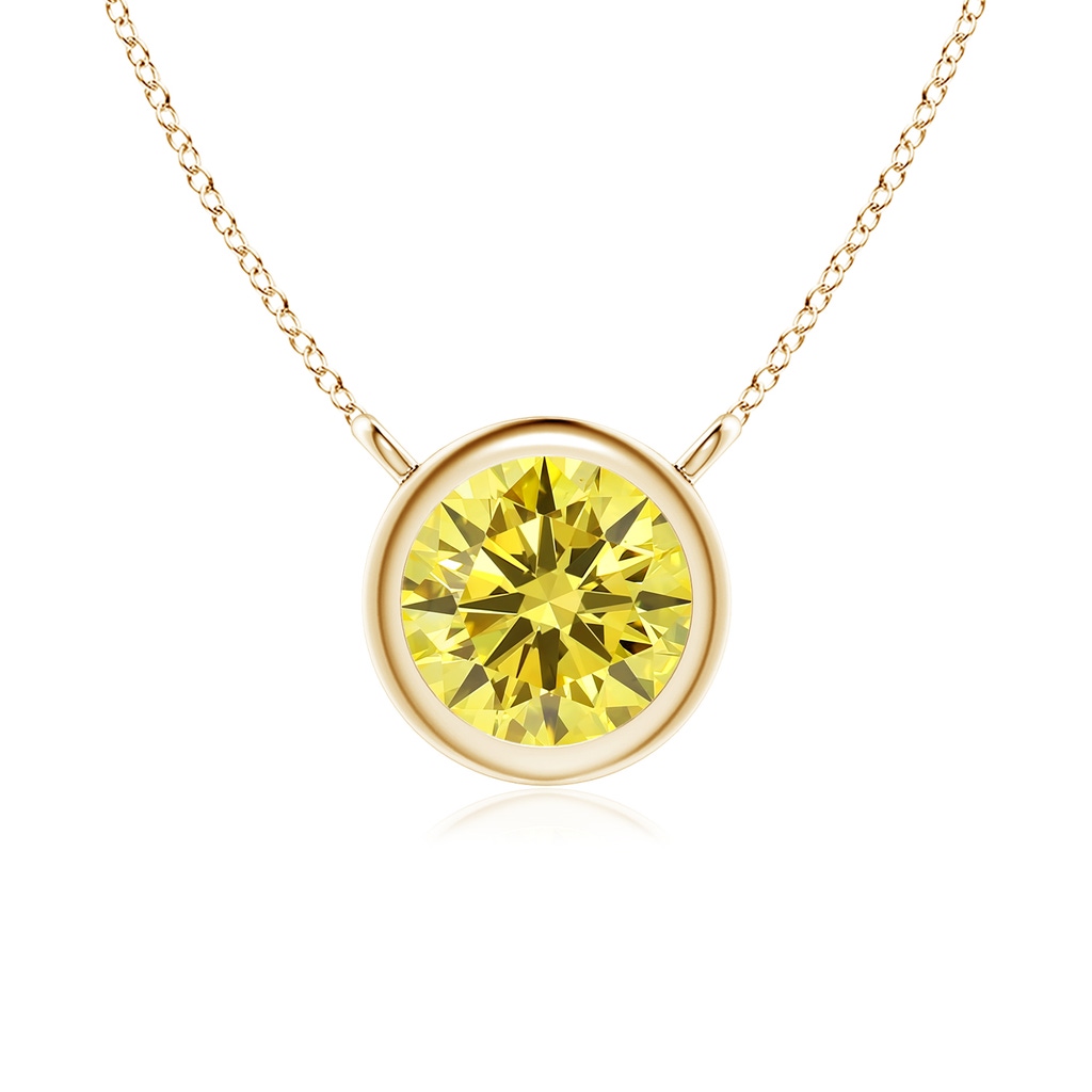 5.1mm Labgrown Bezel-Set Round Lab-Grown Fancy Intense Yellow Diamond Solitaire Necklace in Yellow Gold