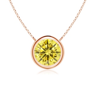 6.4mm Labgrown Bezel-Set Round Lab-Grown Fancy Intense Yellow Diamond Solitaire Necklace in Rose Gold