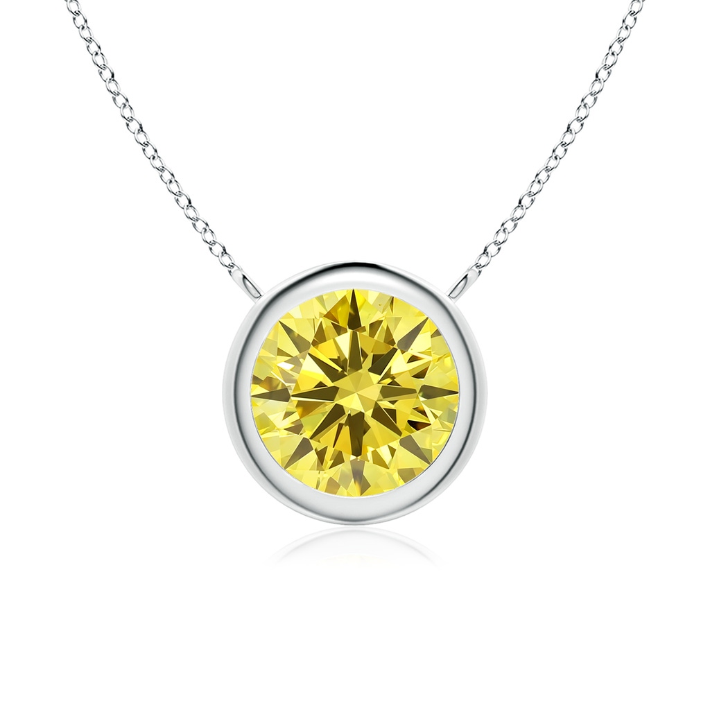 7.4mm Labgrown Bezel-Set Round Lab-Grown Fancy Intense Yellow Diamond Solitaire Necklace in White Gold