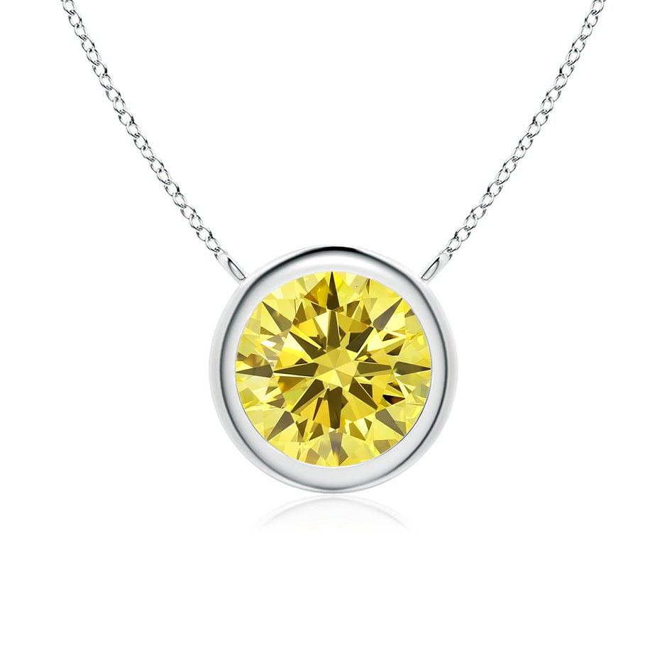 7.4mm Labgrown Bezel-Set Round Lab-Grown Fancy Intense Yellow Diamond Solitaire Necklace in White Gold 