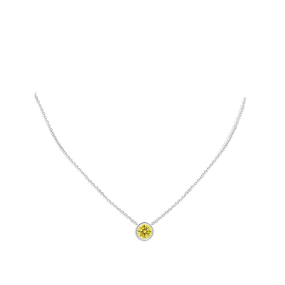 7.4mm Labgrown Bezel-Set Round Lab-Grown Fancy Intense Yellow Diamond Solitaire Necklace in White Gold pen