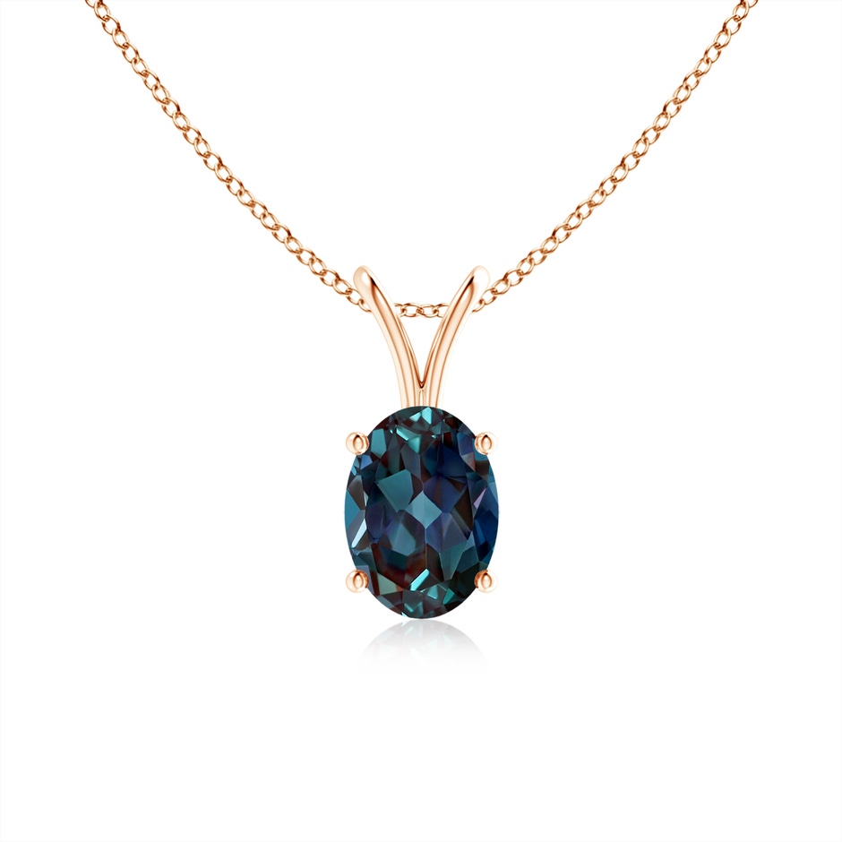 7x5mm Labgrown Prong-Set Oval Lab-Grown Alexandrite V-Bale Solitaire Pendant in 18K Rose Gold 