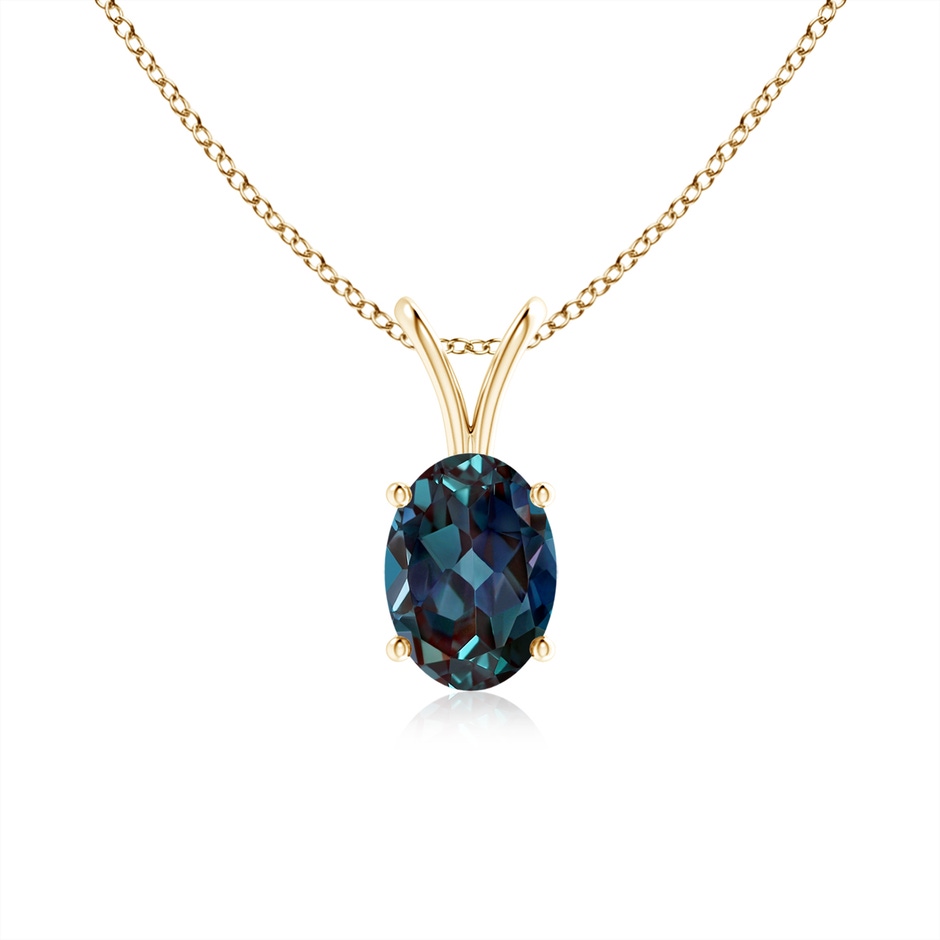 7x5mm Labgrown Prong-Set Oval Lab-Grown Alexandrite V-Bale Solitaire Pendant in 18K Yellow Gold 