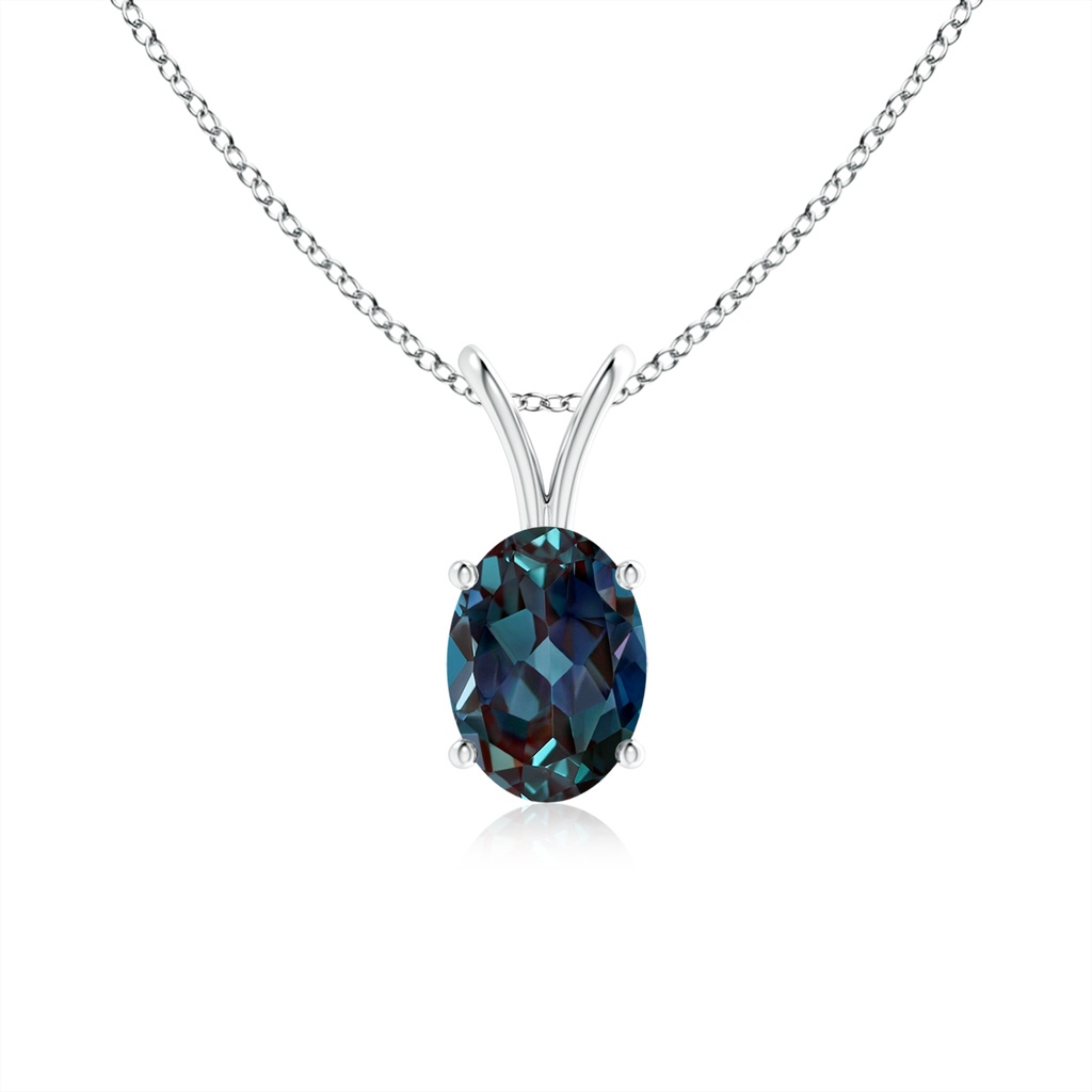 7x5mm Labgrown Prong-Set Oval Lab-Grown Alexandrite V-Bale Solitaire Pendant in P950 Platinum