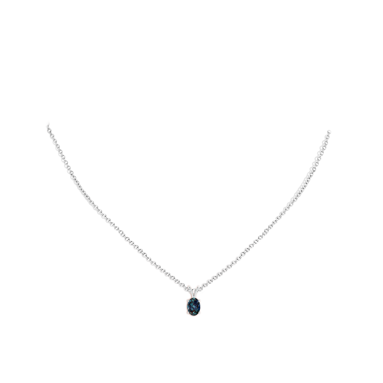 7x5mm Labgrown Prong-Set Oval Lab-Grown Alexandrite V-Bale Solitaire Pendant in White Gold - body_neck