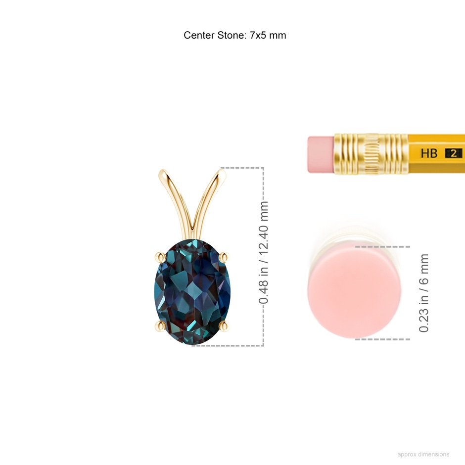 7x5mm Labgrown Prong-Set Oval Lab-Grown Alexandrite V-Bale Solitaire Pendant in Yellow Gold ruler