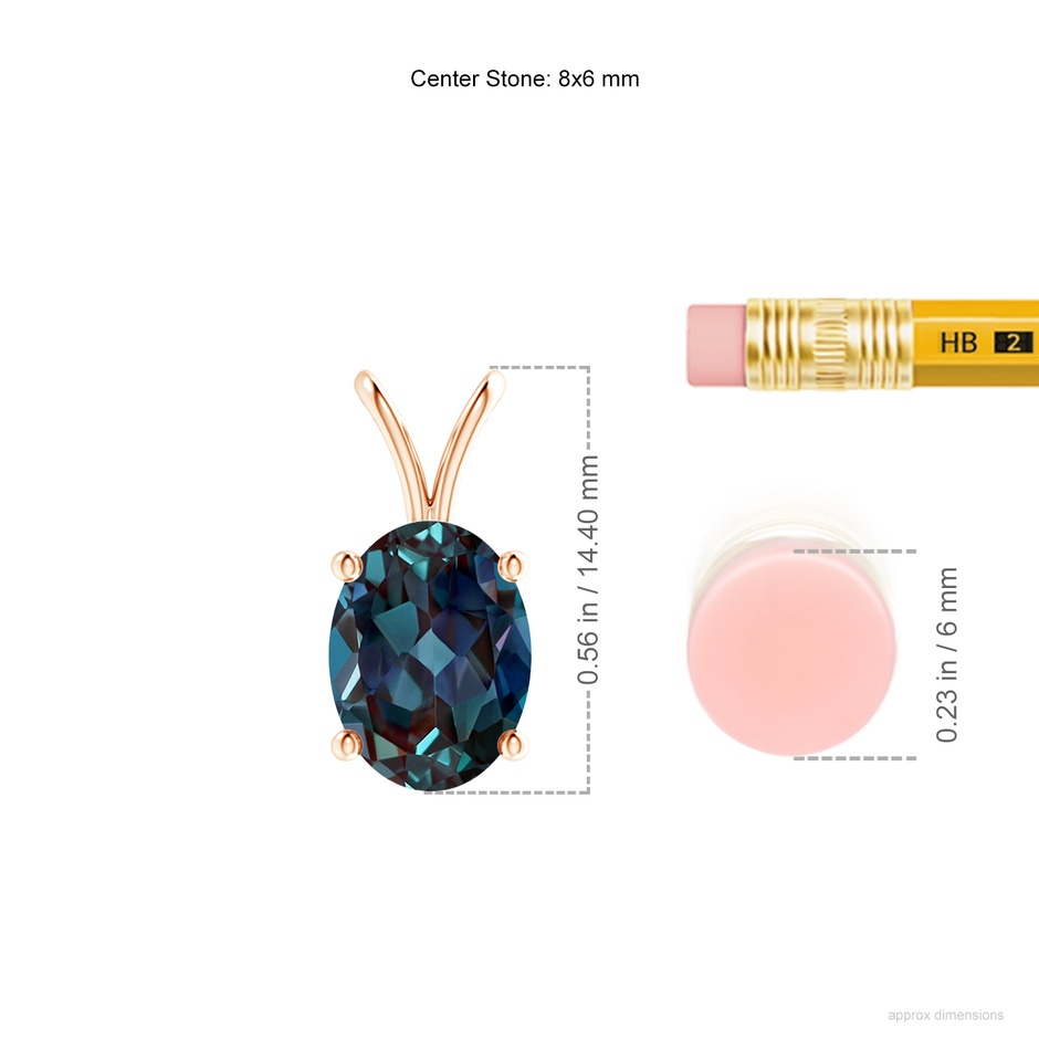 8x6mm Labgrown Prong-Set Oval Lab-Grown Alexandrite V-Bale Solitaire Pendant in 18K Rose Gold ruler