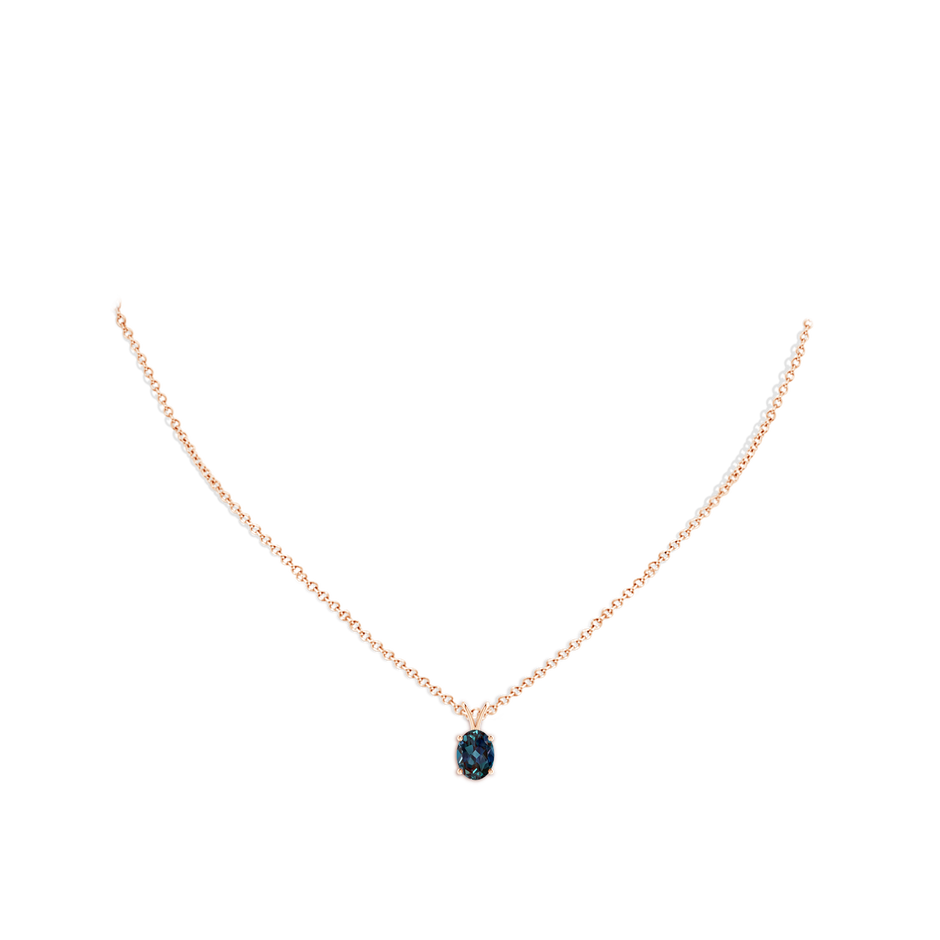 8x6mm Labgrown Prong-Set Oval Lab-Grown Alexandrite V-Bale Solitaire Pendant in 18K Rose Gold pen