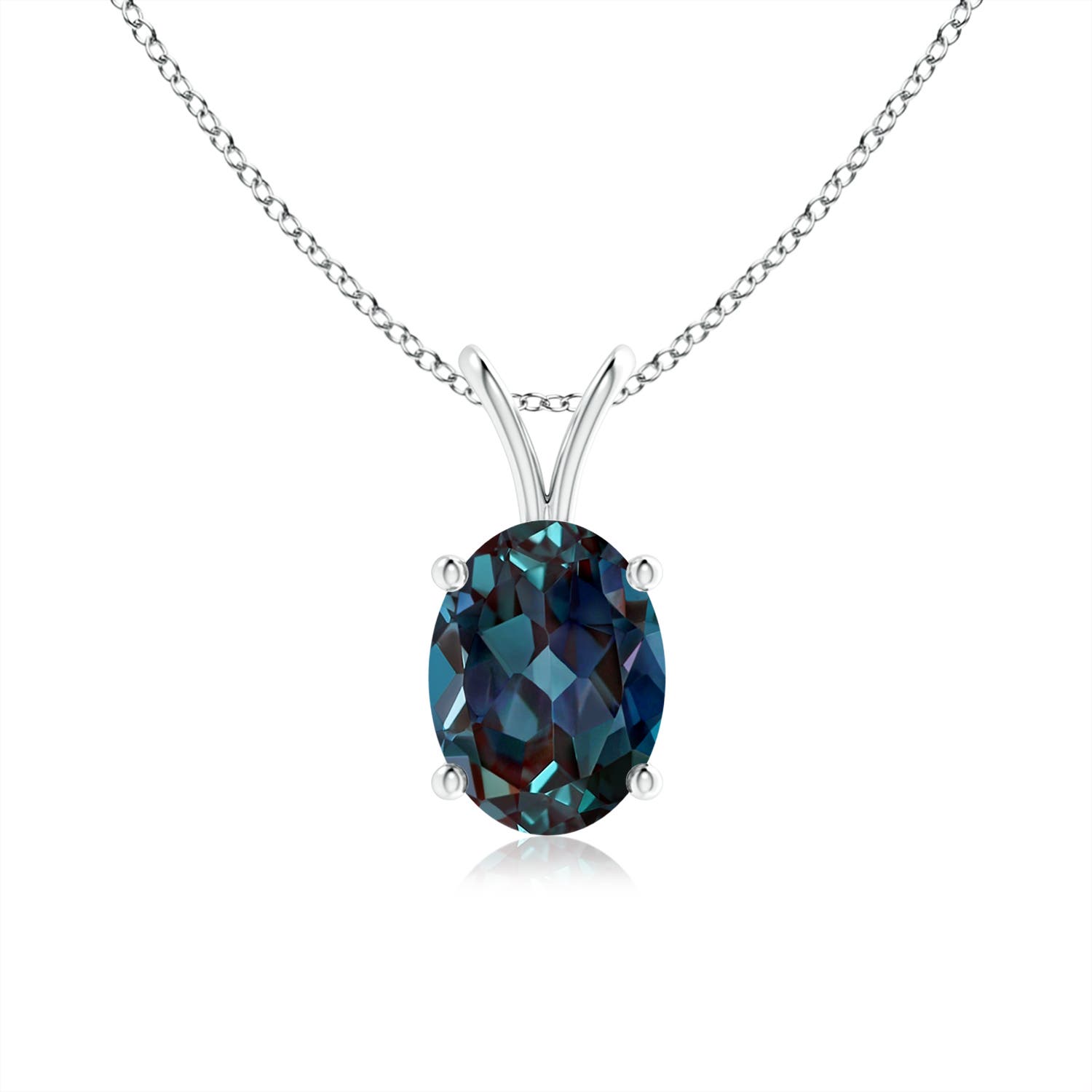 8x6mm Labgrown Prong-Set Oval Lab-Grown Alexandrite V-Bale Solitaire Pendant in 18K White Gold