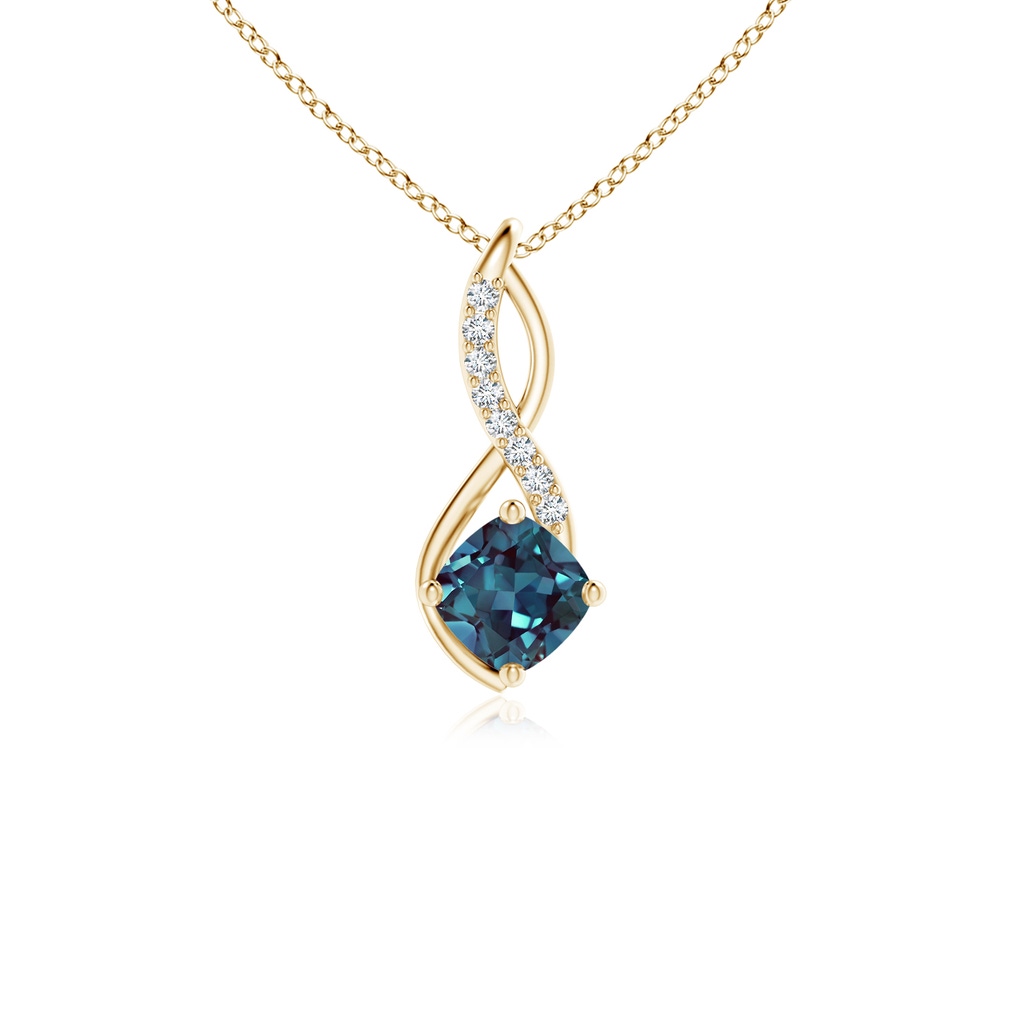 5mm Labgrown Lab-Grown Alexandrite Infinity Pendant with Diamond Accents in Yellow Gold