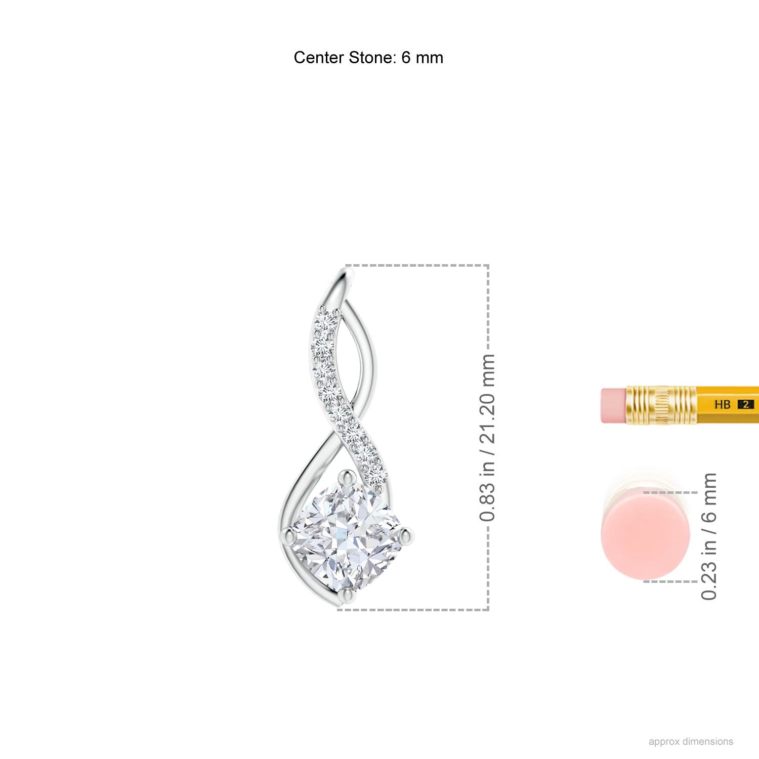 6mm FGVS Cushion Lab-Grown Diamond Infinity Pendant with Accents in White Gold - ruler
