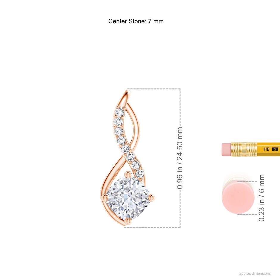 7mm FGVS Cushion Lab-Grown Diamond Infinity Pendant with Accents in Rose Gold ruler