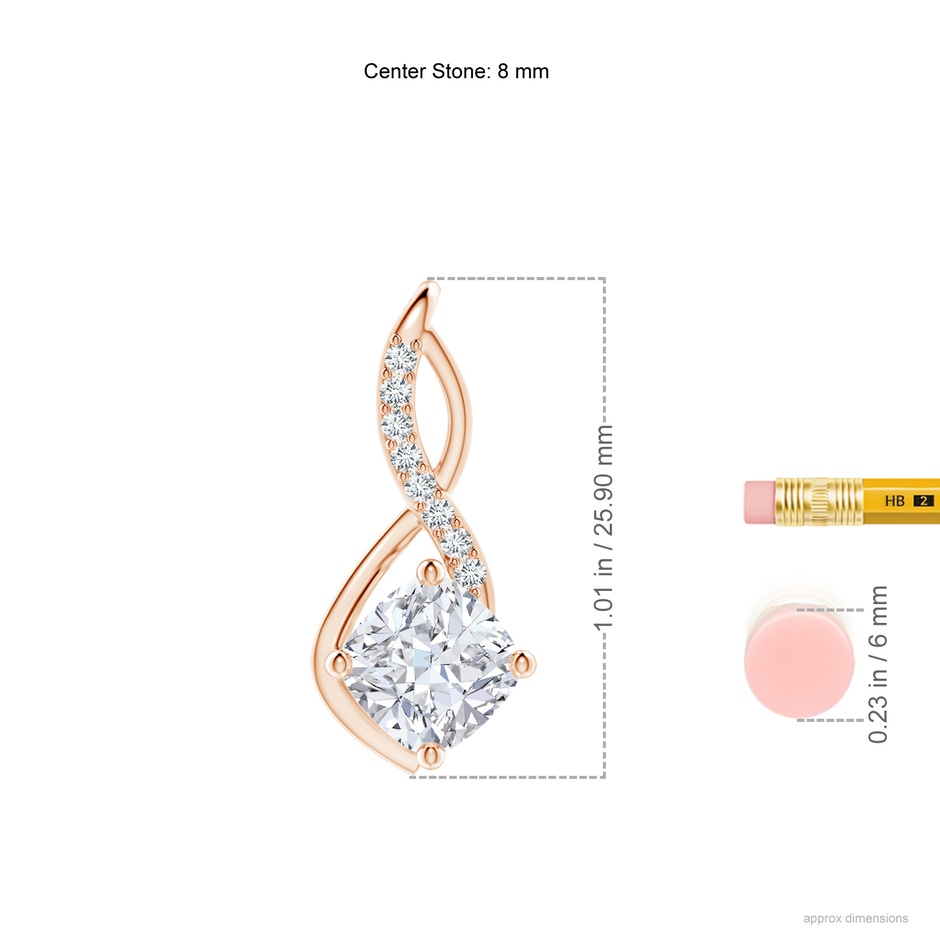 8mm FGVS Cushion Lab-Grown Diamond Infinity Pendant with Accents in 18K Rose Gold ruler