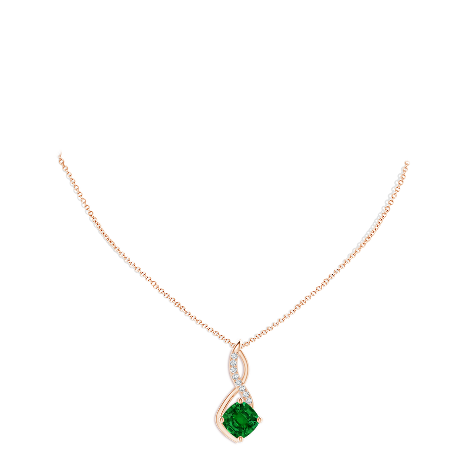 10mm Labgrown Cushion Lab-Grown Emerald Infinity Pendant with Diamond Accents in 18K Rose Gold pen