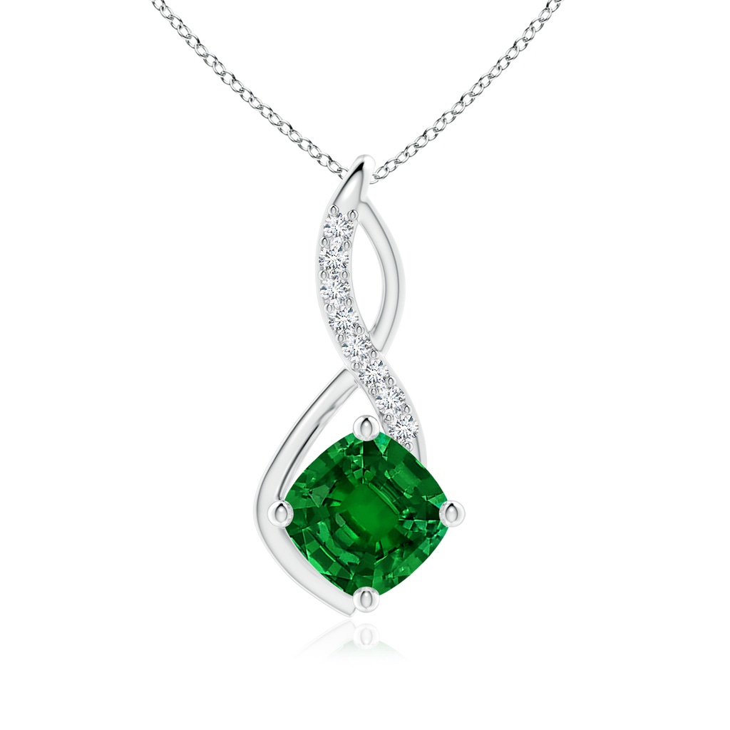 9mm Labgrown Cushion Lab-Grown Emerald Infinity Pendant with Diamond Accents in White Gold