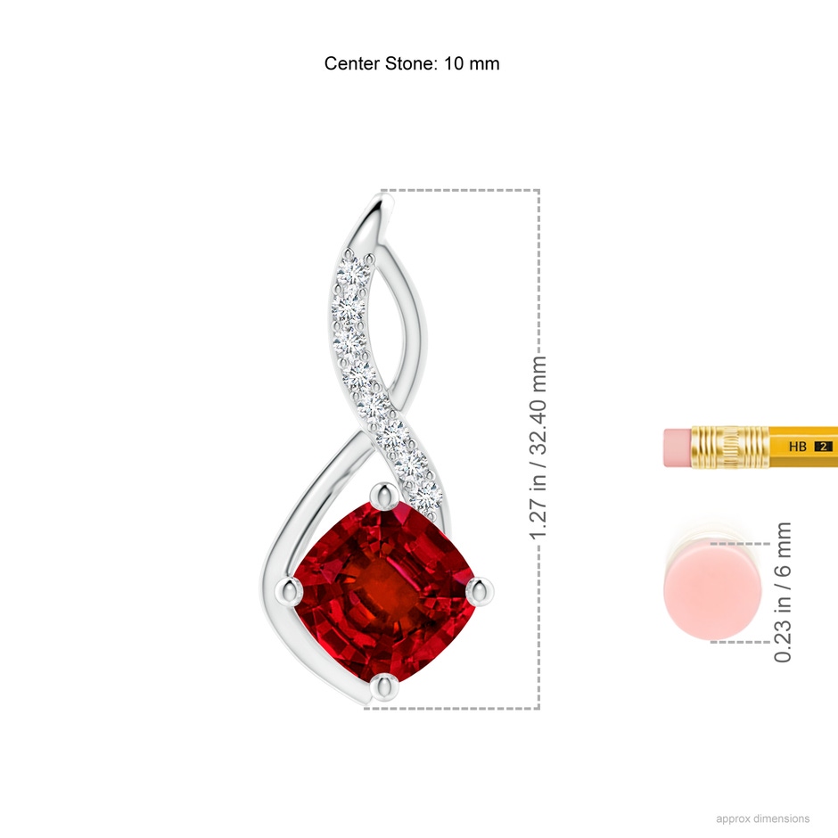 10mm Labgrown Cushion Lab-Grown Ruby Infinity Pendant with Diamond Accents in P950 Platinum ruler
