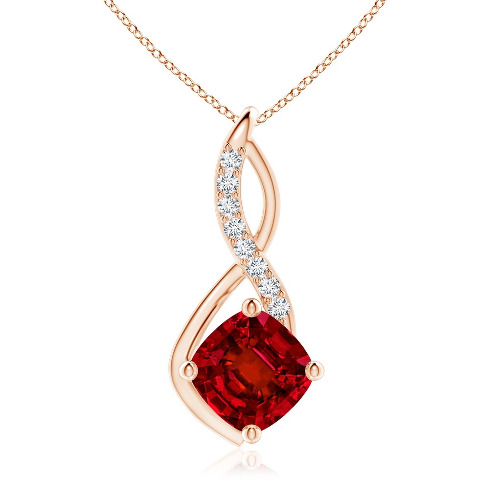 10mm Labgrown Cushion Lab-Grown Ruby Infinity Pendant with Diamond Accents in Rose Gold