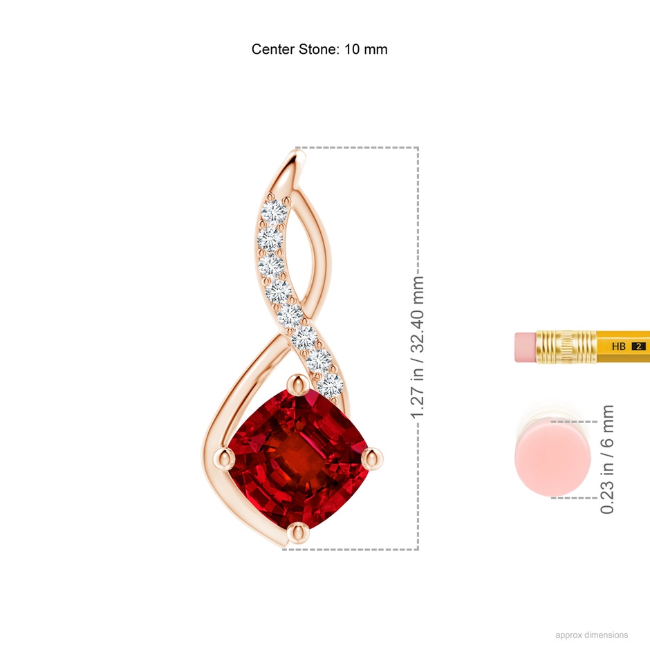 10mm Labgrown Cushion Lab-Grown Ruby Infinity Pendant with Diamond Accents in Rose Gold ruler