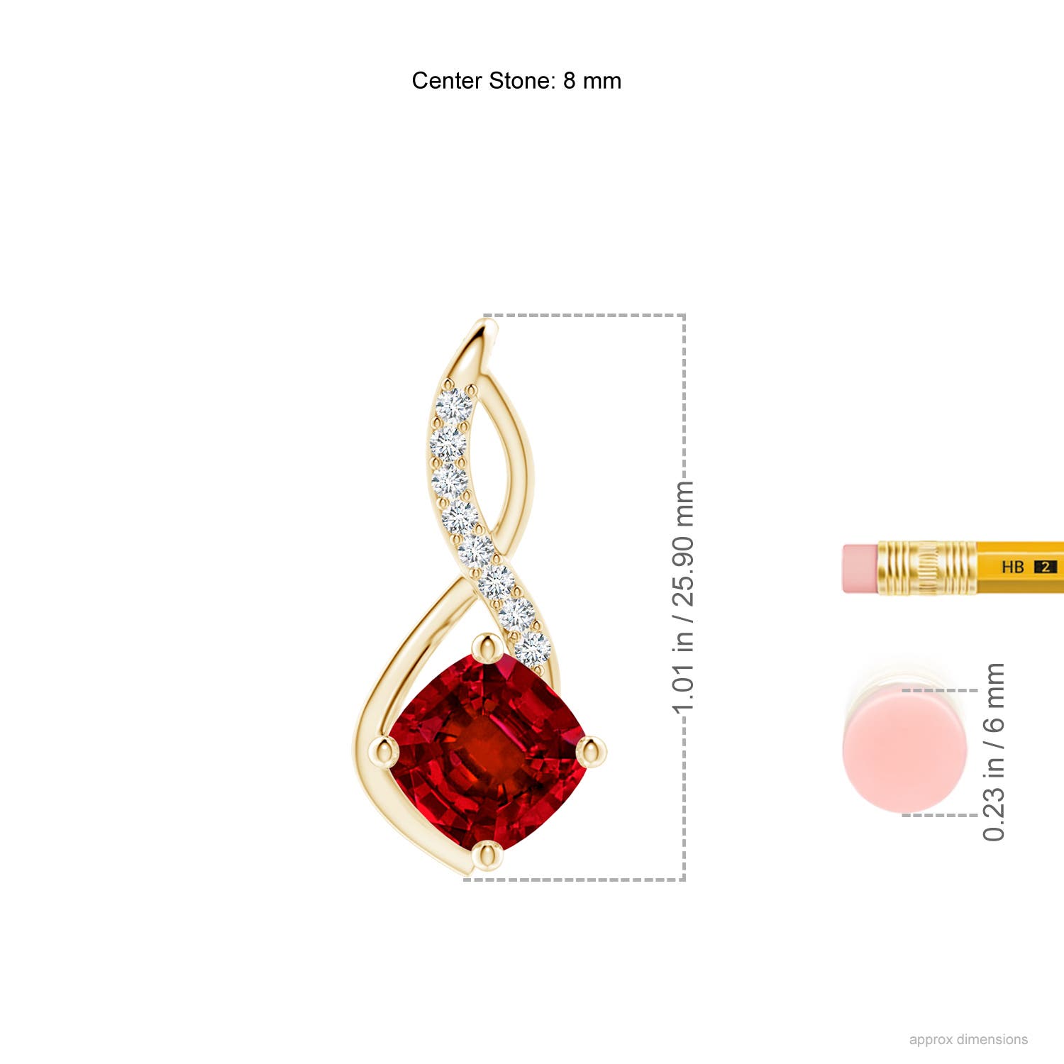 8mm Labgrown Cushion Lab-Grown Ruby Infinity Pendant with Diamond Accents in Yellow Gold - ruler