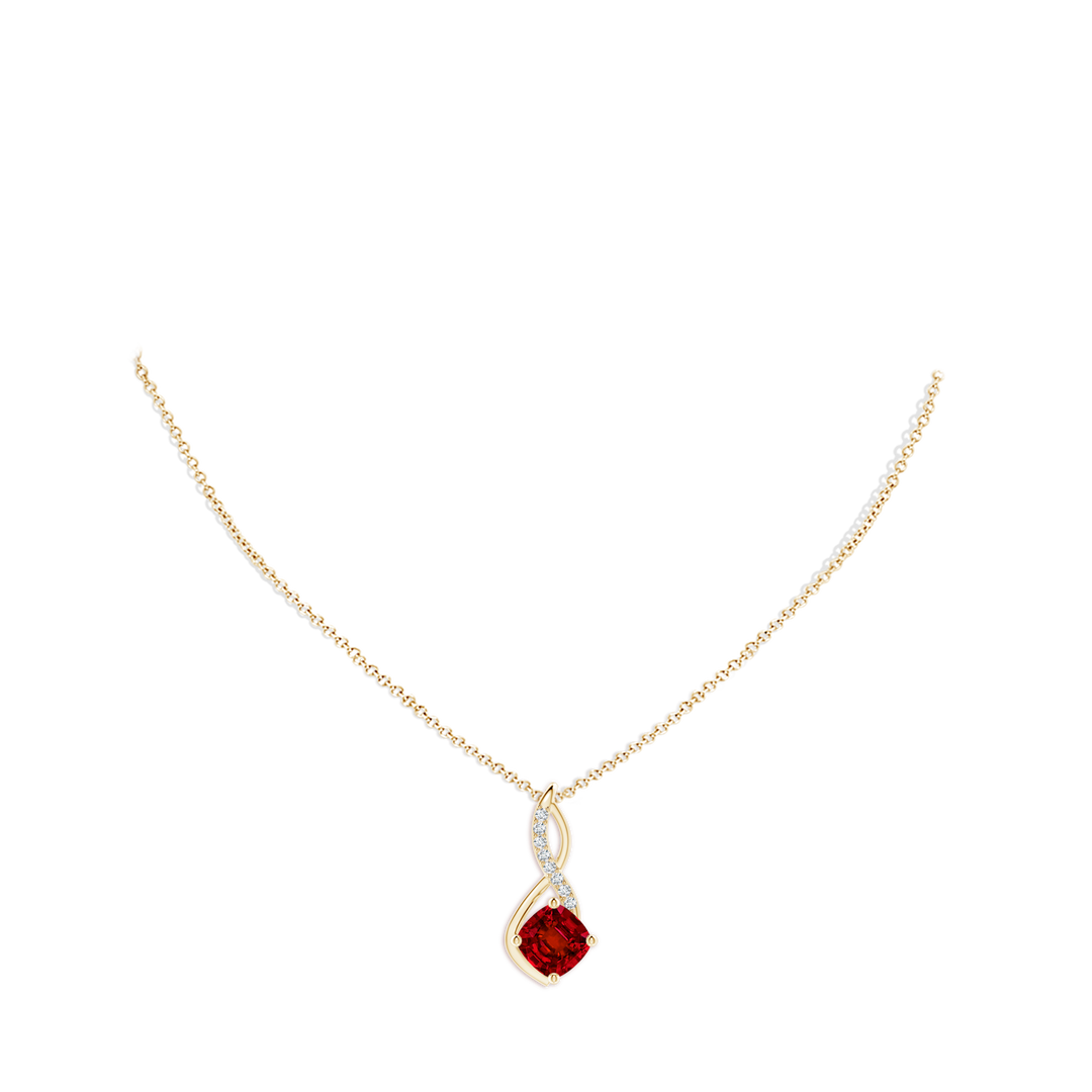 8mm Labgrown Cushion Lab-Grown Ruby Infinity Pendant with Diamond Accents in Yellow Gold - body_neck