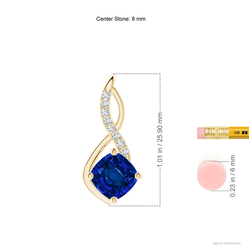 8mm Labgrown Lab-Grown Blue Sapphire Infinity Pendant with Lab Diamond Accents in Yellow Gold ruler