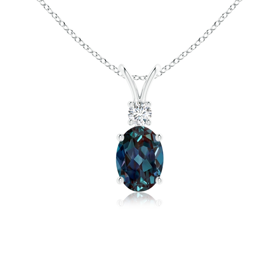 7x5mm Labgrown V-Bale Oval Lab-Grown Alexandrite Solitaire Pendant with Diamond in 18K White Gold 