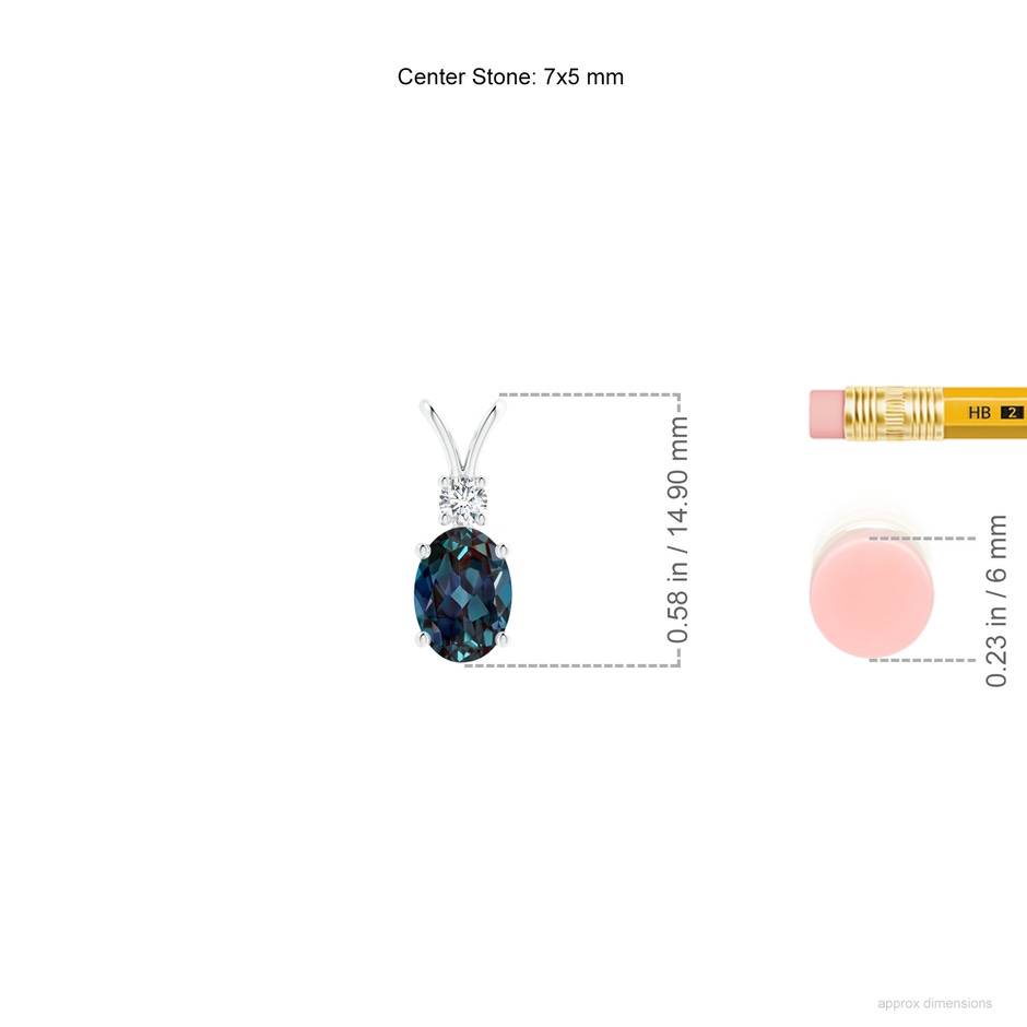 7x5mm Labgrown V-Bale Oval Lab-Grown Alexandrite Solitaire Pendant with Diamond in 18K White Gold ruler