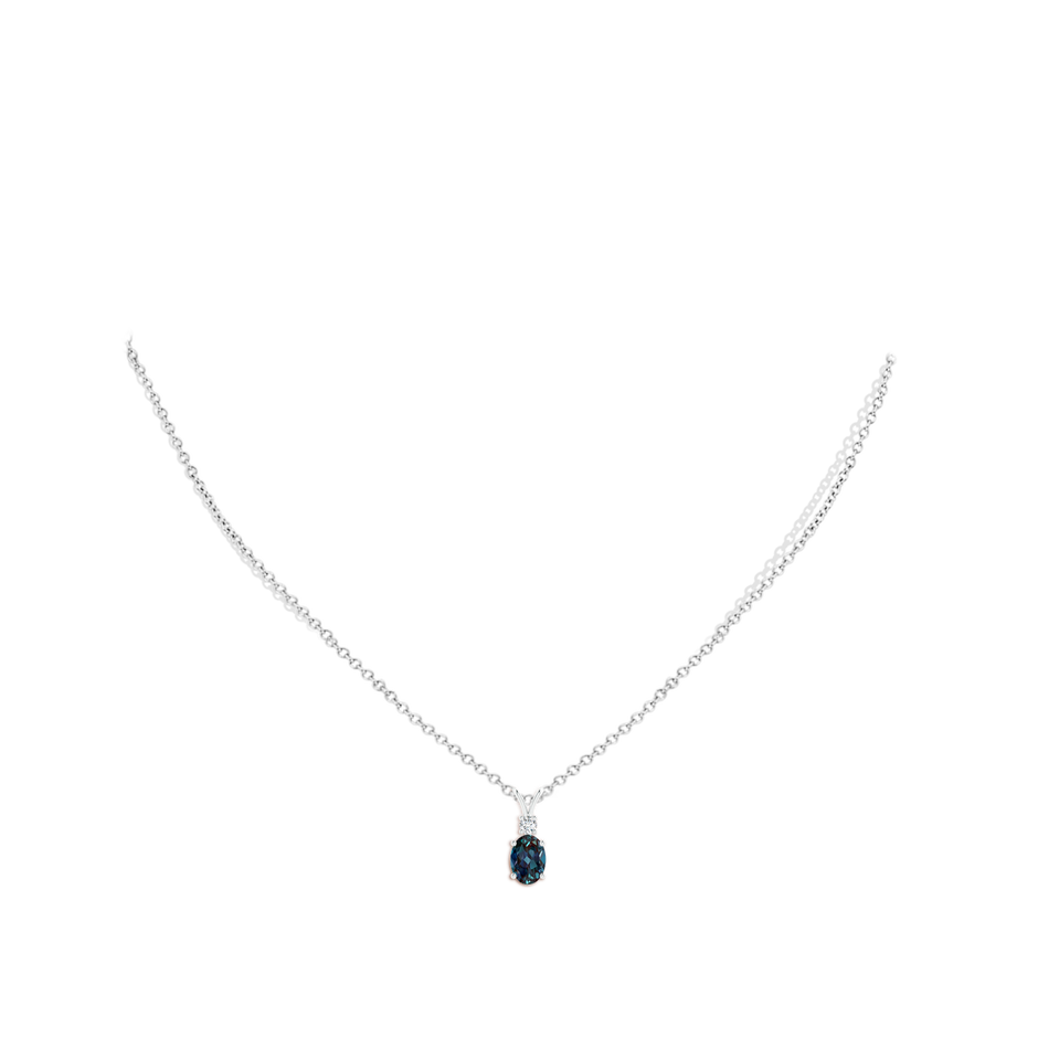 7x5mm Labgrown V-Bale Oval Lab-Grown Alexandrite Solitaire Pendant with Diamond in 18K White Gold pen