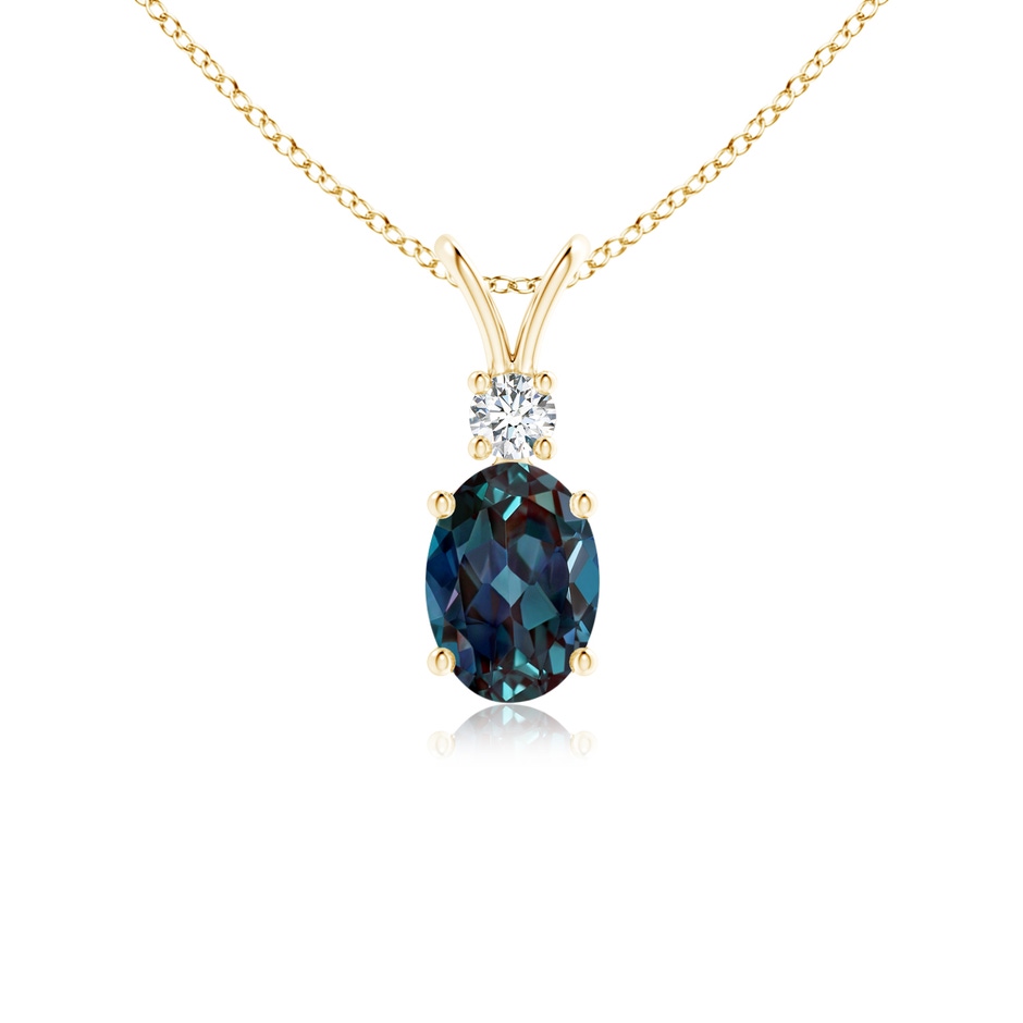 7x5mm Labgrown V-Bale Oval Lab-Grown Alexandrite Solitaire Pendant with Diamond in 18K Yellow Gold 