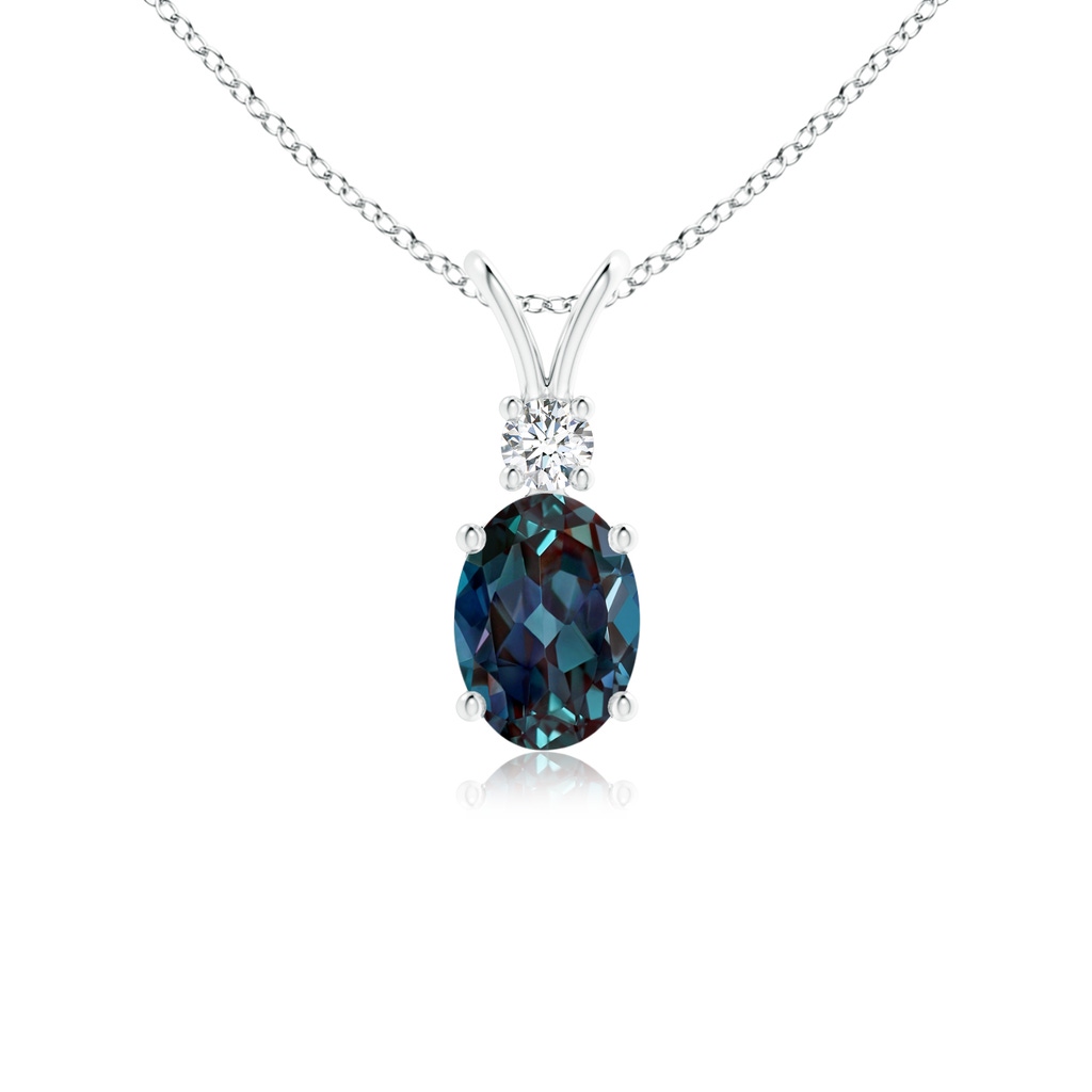 7x5mm Labgrown V-Bale Oval Lab-Grown Alexandrite Solitaire Pendant with Diamond in P950 Platinum