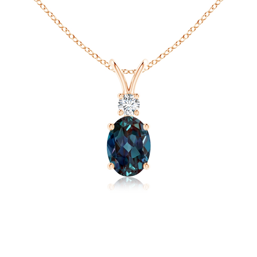 7x5mm Labgrown V-Bale Oval Lab-Grown Alexandrite Solitaire Pendant with Diamond in Rose Gold