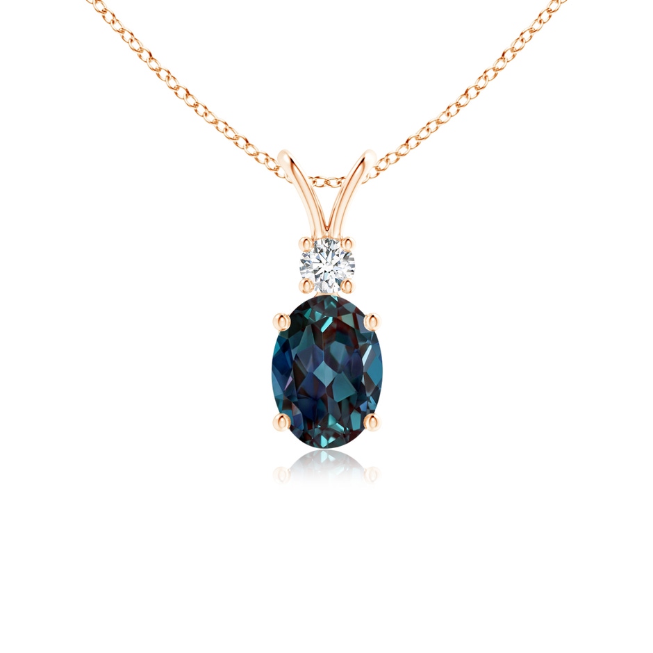 7x5mm Labgrown V-Bale Oval Lab-Grown Alexandrite Solitaire Pendant with Diamond in Rose Gold 