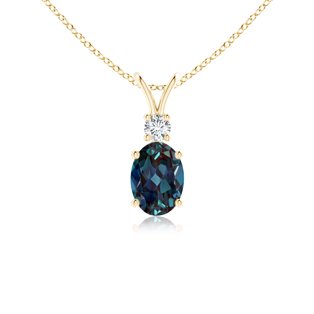 7x5mm Labgrown V-Bale Oval Lab-Grown Alexandrite Solitaire Pendant with Diamond in Yellow Gold