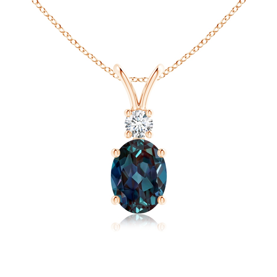 8x6mm Labgrown V-Bale Oval Lab-Grown Alexandrite Solitaire Pendant with Diamond in Rose Gold 