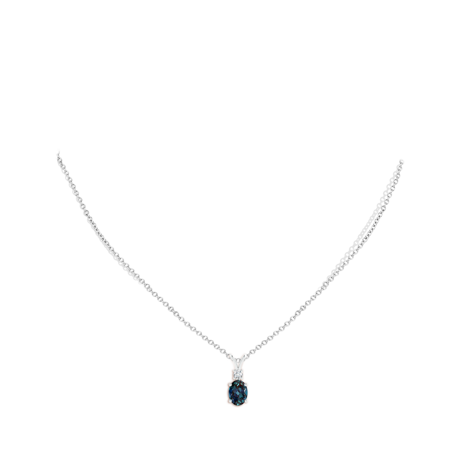8x6mm Labgrown V-Bale Oval Lab-Grown Alexandrite Solitaire Pendant with Diamond in White Gold - body_neck