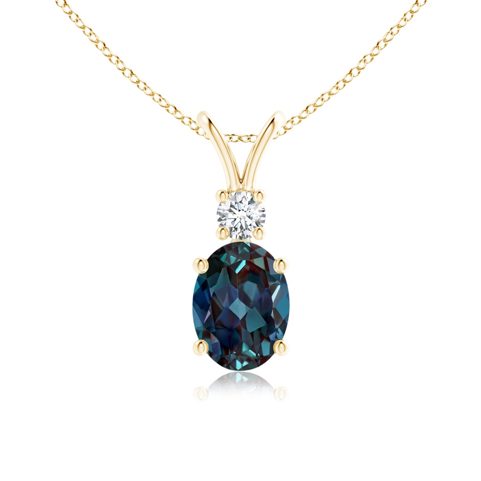 8x6mm Labgrown V-Bale Oval Lab-Grown Alexandrite Solitaire Pendant with Diamond in Yellow Gold 