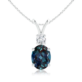 9x7mm Labgrown V-Bale Oval Lab-Grown Alexandrite Solitaire Pendant with Diamond in P950 Platinum