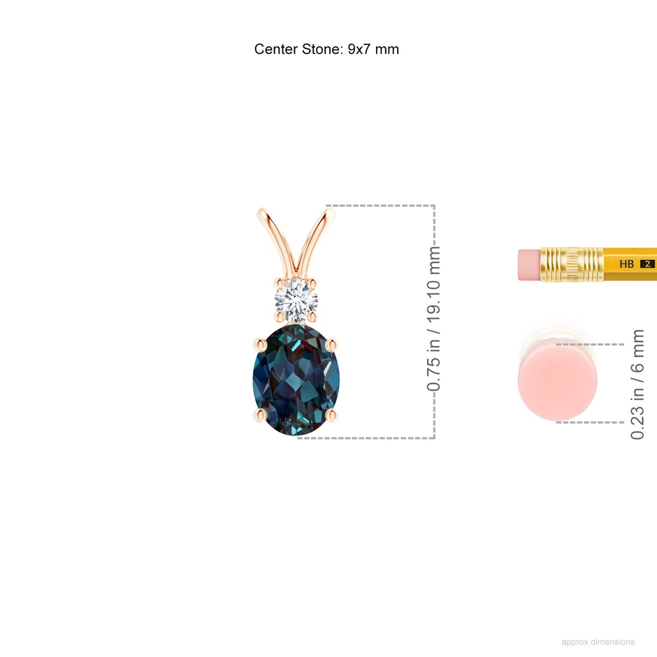 9x7mm Labgrown V-Bale Oval Lab-Grown Alexandrite Solitaire Pendant with Diamond in Rose Gold ruler