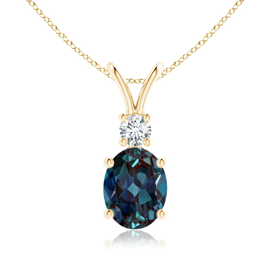 9x7mm Labgrown V-Bale Oval Lab-Grown Alexandrite Solitaire Pendant with Diamond in Yellow Gold 