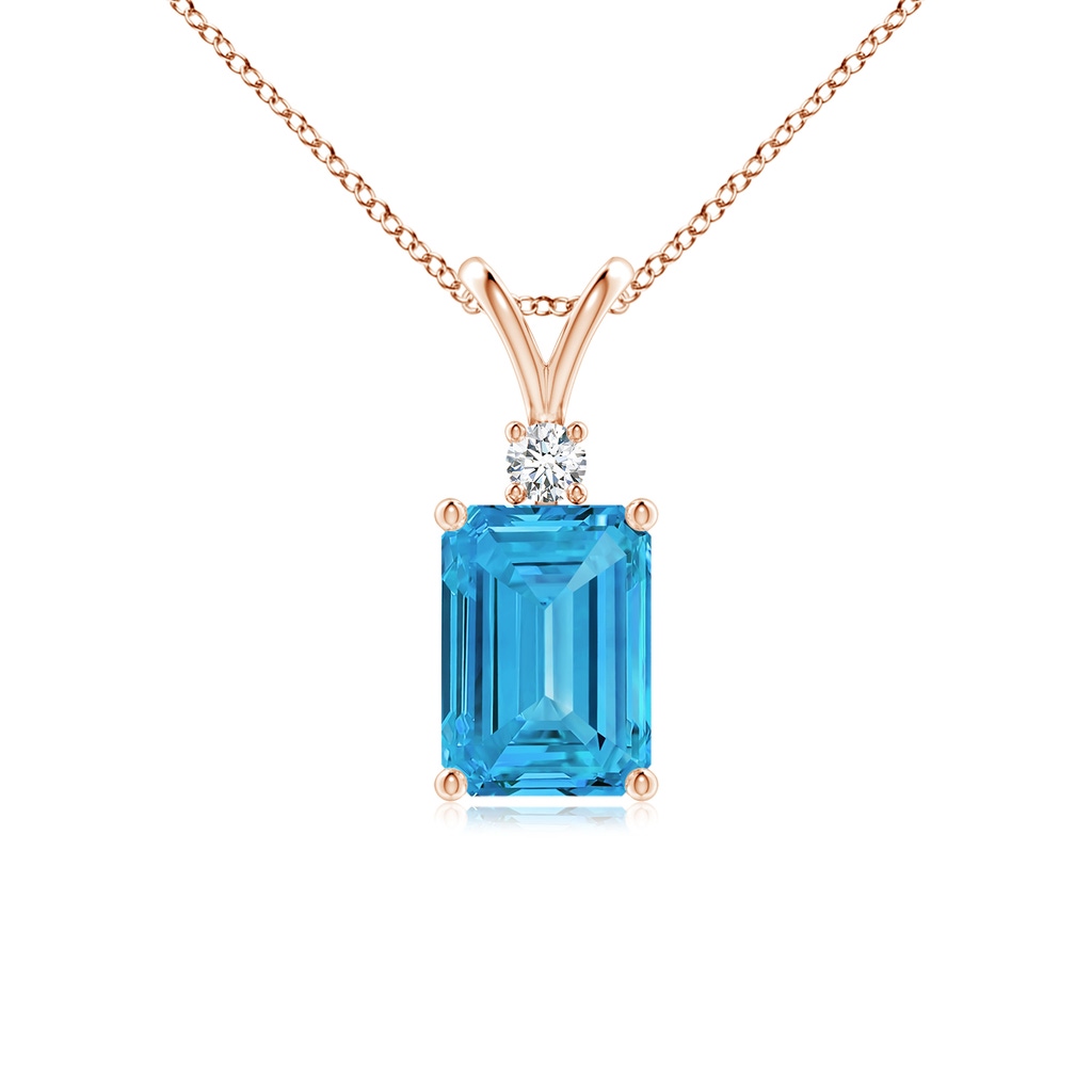 7x5mm Labgrown Emerald-Cut Lab-Grown Fancy Intense Blue Diamond Solitaire Pendant in Rose Gold