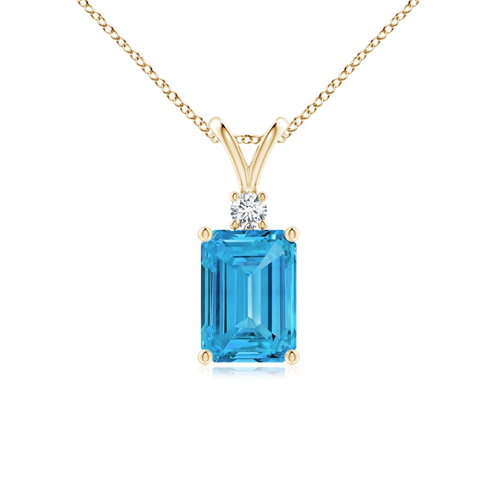 7x5mm Labgrown Emerald-Cut Lab-Grown Fancy Intense Blue Diamond Solitaire Pendant in Yellow Gold