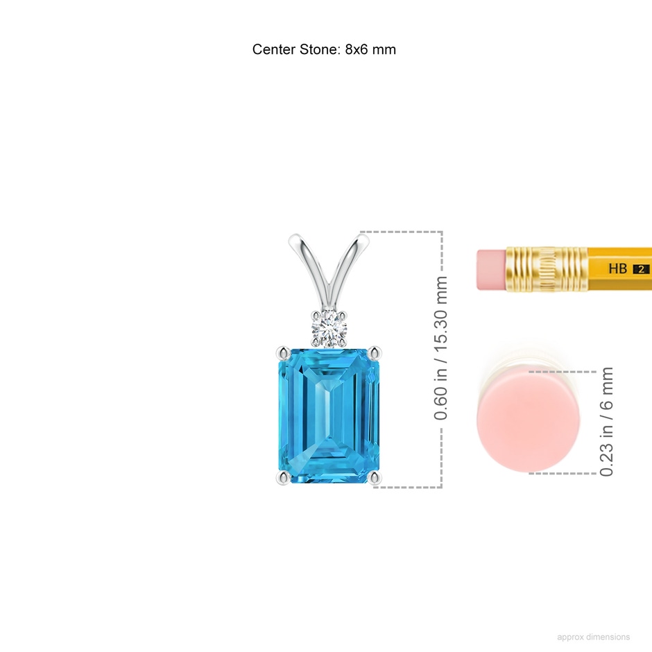 8x6mm Labgrown Emerald-Cut Lab-Grown Fancy Intense Blue Diamond Solitaire Pendant in White Gold ruler