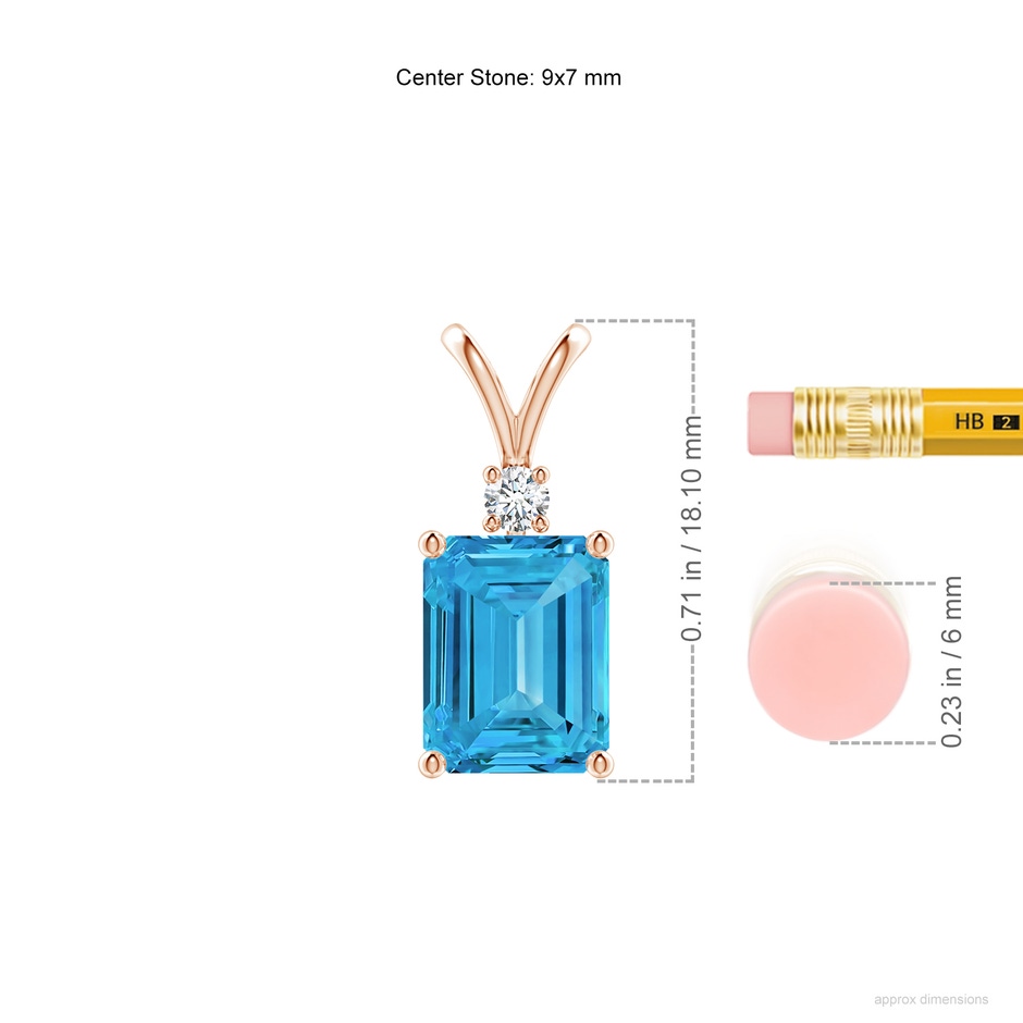 9x7mm Labgrown Emerald-Cut Lab-Grown Fancy Intense Blue Diamond Solitaire Pendant in Rose Gold ruler