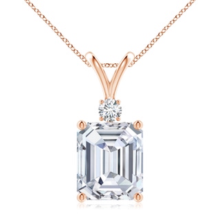 10x8.5mm FGVS Lab-Grown Emerald-Cut Diamond Solitaire Pendant with Diamond Accent in 18K Rose Gold